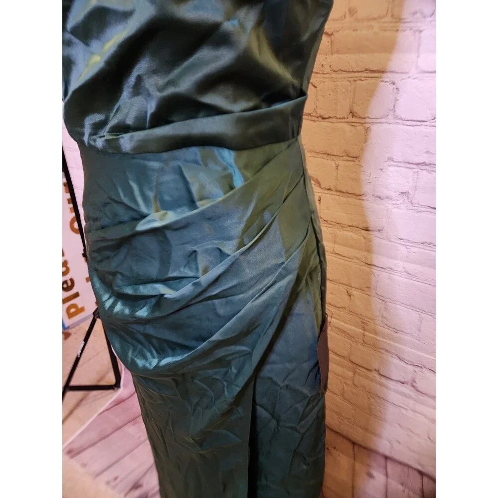 Lulus Red Carpet Romance Maxi Dress Womens Medium Green Satin Square Neck